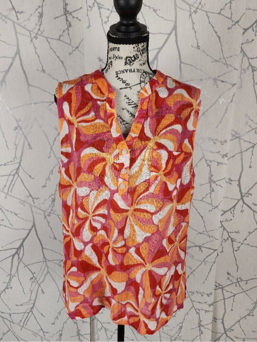 Charlie B Colorful Floral Cotton Modal Gauze Popover Tank